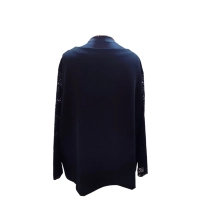 Elegancka czarna bluzka z koronkowym rękawem - Maxi rozmiar